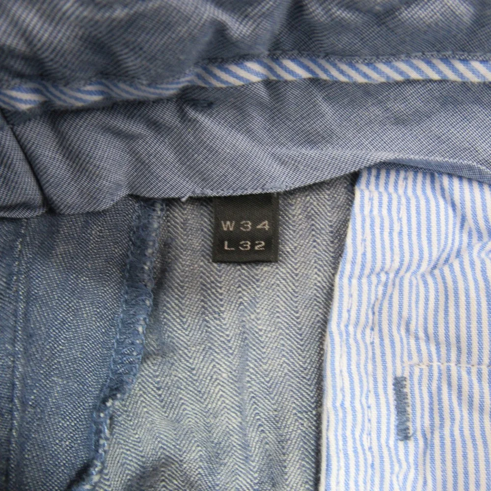 J.Crew Bowery Slim Baird McNutt Irish Linen Blue Herringbone Pants Mens 34x32